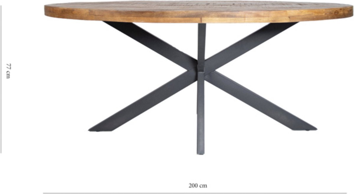 Eetkamertafel ovaal - 4 personen - Massief mangohout - Eettafel - 200x90x77cm