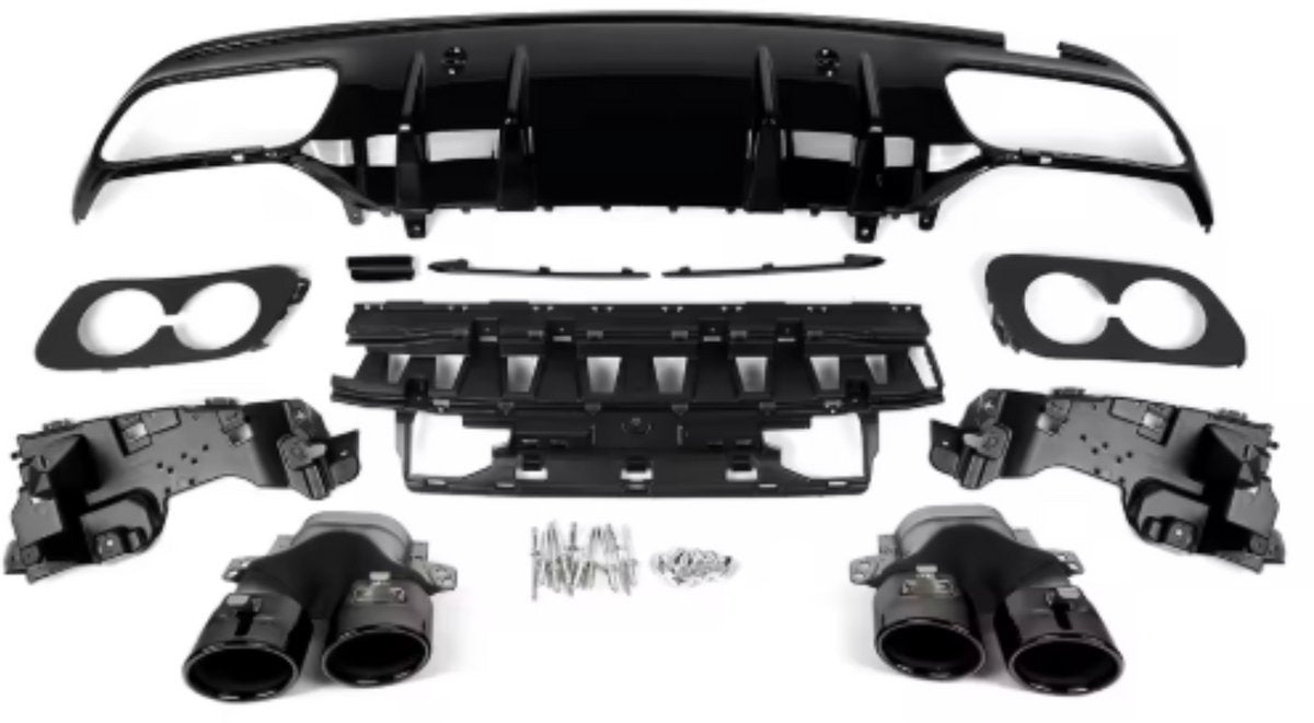 Achterdiffuser Taviro - Achterdiffuser - Voor Mercedes C-Klasse W205 Sedan AMG C43 (2014-2021) - Zwart - Ronde Uitlaat Tips - Auto Accessoires