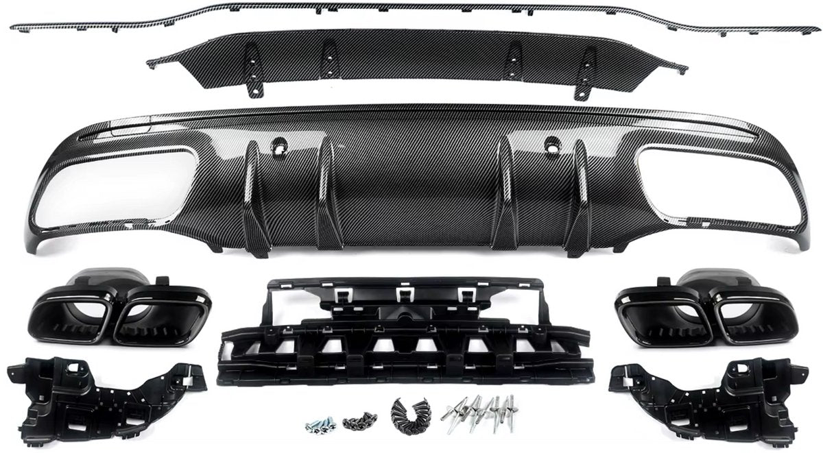 Achterbumper - Voor Mercedes C-Klasse W205 C63 AMG - Auto accessoires - Diffuser - Carbon Look - Met uitlaat tips