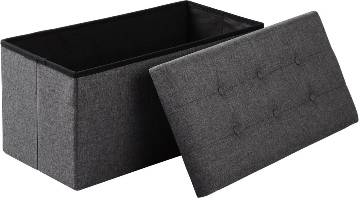Moderne Opbergbank Dero - Met opbergruimte - Zitbank Poef - Voetenbank - Opbergbox hocker - Zitkist met deskel - Grijs - Stof - 76x38x38 cm