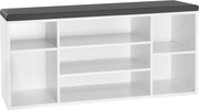 RosaBloom Schoenenkast - Kast - Kledingkast - Opbergbank - 7 Ruime Opbergvakken - Met Zitkussen - 103,5x30x48 cm - Wit/Grijs
