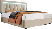 Bed - Tweepersoonsbedden - Tweepersoonsbed - Twijfelaar - Voor Slaapkamer - Met LED-verlichting, USB-C Oplaadfunctie, Lattenbodem & Opbergruimte - Linnen Bekleding - Inclusief Matras - 140x200 cm