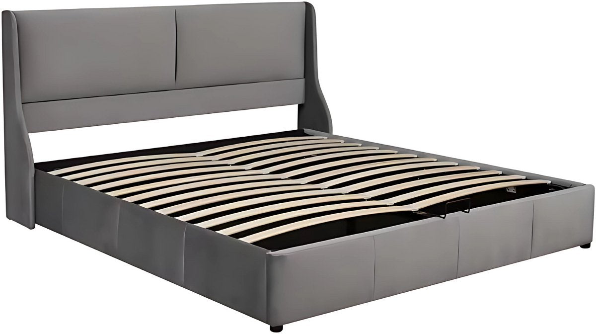 Bed - Tweepersoonsbedden - Tweepersoonsbed - Voor Slaapkamer - Tweepersoonsbed met Oorvormig Kussen Hoofdeinde & Hydraulisch Opbergsysteem - Grijs - 180x200
