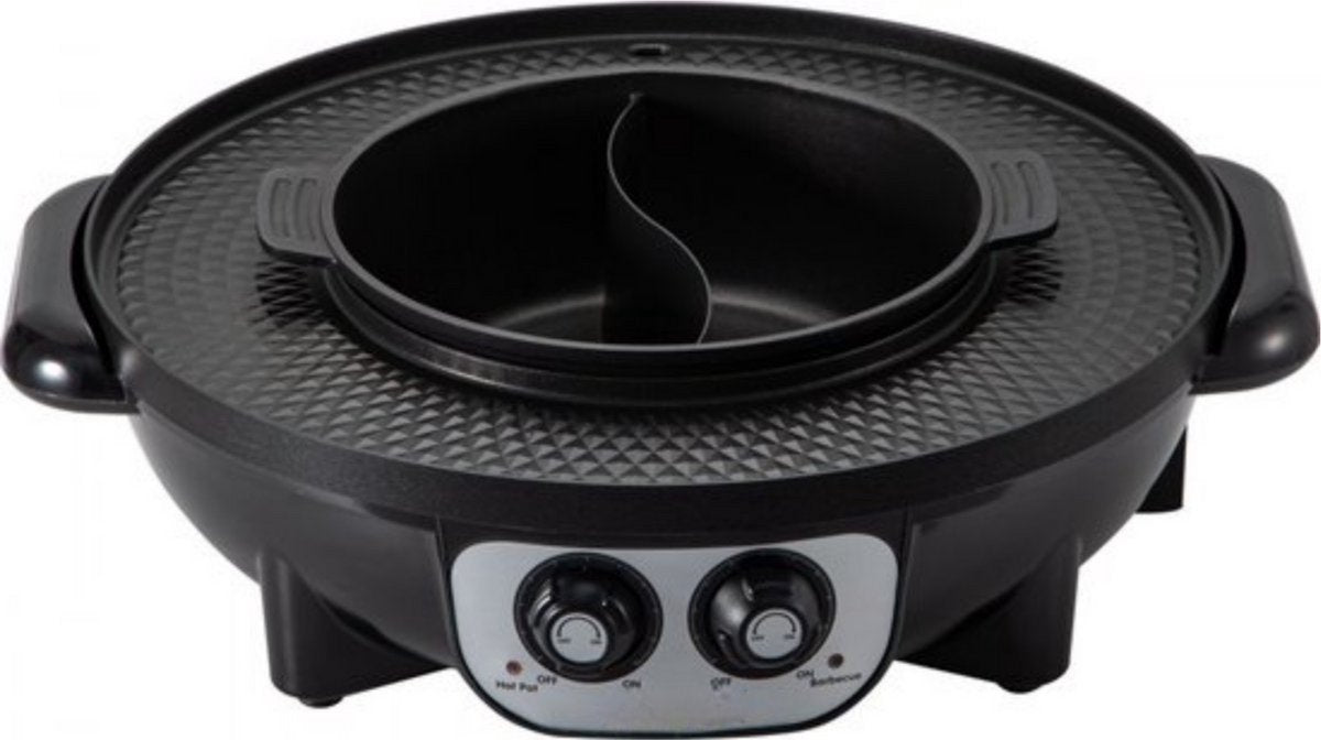 Grillplaat 2 in 1 - Elektrisch - Bakplaat - BBQ - Hot Pot - Multifunctioneel - Aluminium & Gehard Glas
