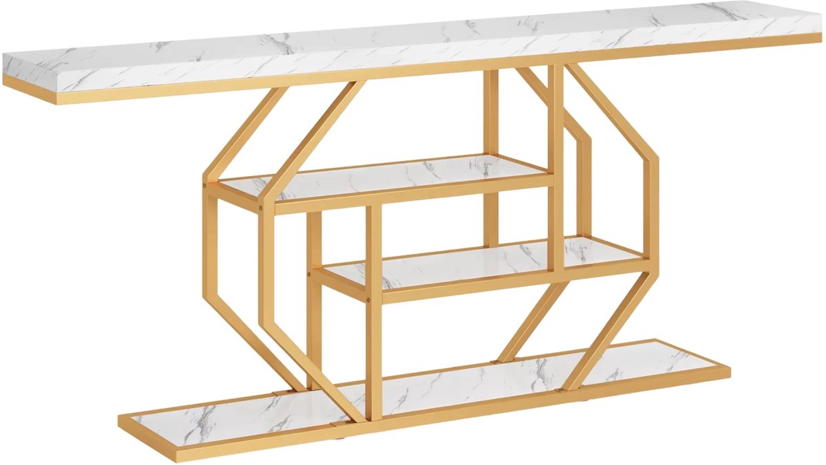 Moderne Haltafel Vexa - Goud - Wandtafel - Consoletafel - 30x180x90 cm - Voor Gang en Woonkamer