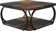 Salontafel Franciso - Koffietafel - Vierkant - 100cm - Retro - Opbergplank - Massief metalen onderstel