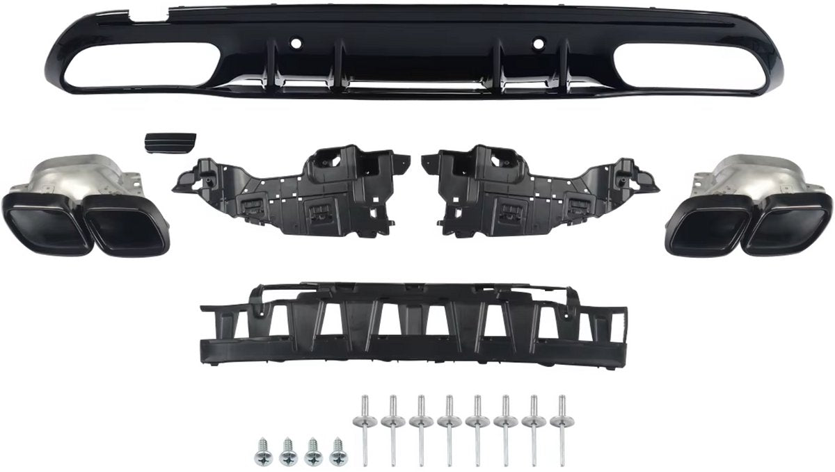 Achterbumper Diffuser Uitlaat Set - Voor Mercedes W205 AMG (2015-2021) - C63 Look - Zwart - Auto Accessoires