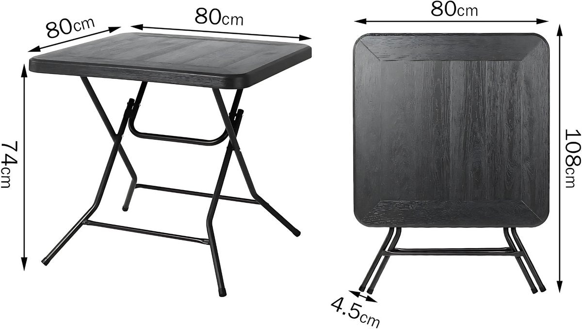 Klaptafel - Kampeertafel - Picknicktafel - Balkontafel - Tuintafel - Met Stalen Frame - Ideaal voor Feest, Keuken en Woonkamer - 80x80x74 cm