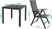Tuinset Tavien met tuinstoelen - Tuintafel - 4 persoons - Balkonset - 5-delige tuinmeubelen - Aluminium - Zwart - Klapstoelen