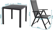 Tuinset met tuinstoelen - Tuintafel - 4 personns - Balkonset - 5-delige tuinemubelen - Aluminium - Zwart - Klapstoelen