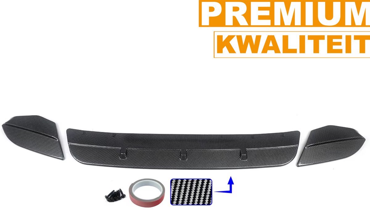 Voorbumper Lip Kinetron - Voorbumper Spoiler Lip - Voor BMW X3M F97/X4M F98 (2019-2022) - Gloss Zwart/Koolstofvezel Look - Auto accessoires