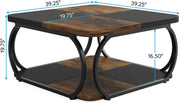 Salontafel Franciso - Koffietafel - Vierkant - 100cm - Retro - Opbergplank - Massief metalen onderstel