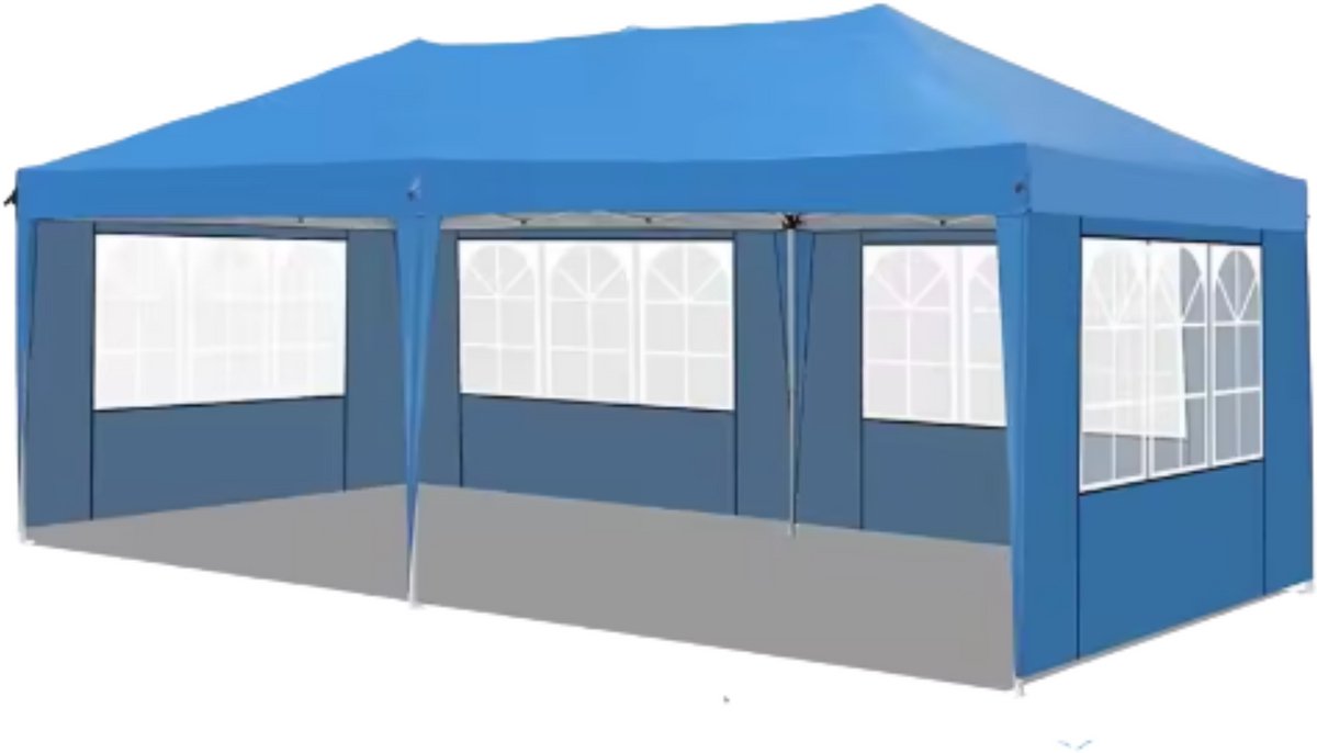 Partytent met zijwanden - 300x600cm - Opvouwbaar - Blauw - 420D Oxford Doek - Easy up - Paviljoen - Waterdicht weerbestendig - In hoogte verstelbaar