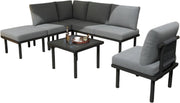 6-delig Tuin Loungeset - Tuinmeubelset - Voor Buiten & Terras - Met Glazen Tafelblad & Kussens - Touwgaas & IJzeren Frame - Grijs