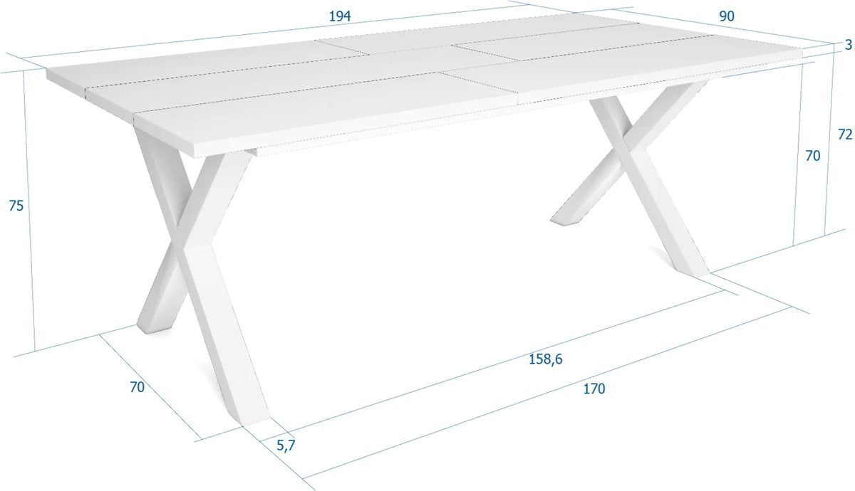 Bolt Edge Eetkamertafel - Rechthoek - 4-8 personen - X poten - Hout - 200x90x75cm