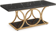 Salontafel - Koffietafel - Bijzettafeltjes woonkamer - Voor woonkamer - 2-laags - Zwart Kunstmarmer, hout