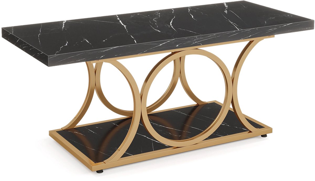 Salontafel - Koffietafel - Bijzettafeltjes woonkamer - Voor woonkamer - 2-laags - Zwart Kunstmarmer, hout