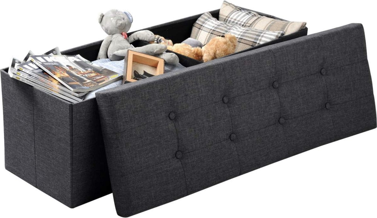 Luxe Opbergbank Fida - Met opbergruimte - Zitbank Poef - Voetenbank - Opbergbox hocker - Zitkist met deskel - Grijs - Stof - 110x37.5x38cm