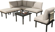 6-delig Tuin Loungeset - Tuinmeubelset - Voor Buiten & Terras - Met Glazen Tafelblad & Kussens - Touwgaas & IJzeren Frame