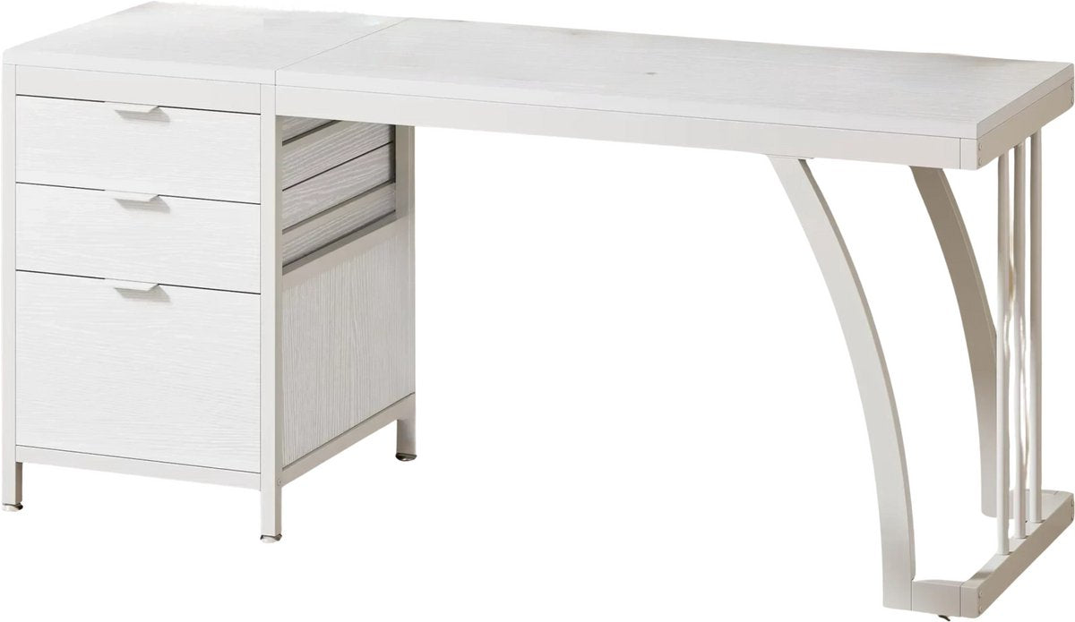 Computerbureau - Bureau met lades - Werktafel - Voor studeren of werken - 3 lades - Wit