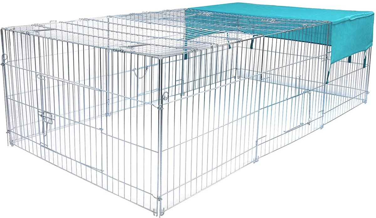 Happyment Luxe Dierenren Diva XL - Ren - Kippenren - Puppyren - Kattenren - Konijnenren - Knaagdierenren - Hondenbench - Zilver - 216 x 116 x 65 cm