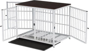 Hondenkennel Vaylen - Zware Hondenkennel - Voor Huisdieren - Metalen Hondenkrat met Houten Meubelstijl - Hondenbench - Wit - 91cm