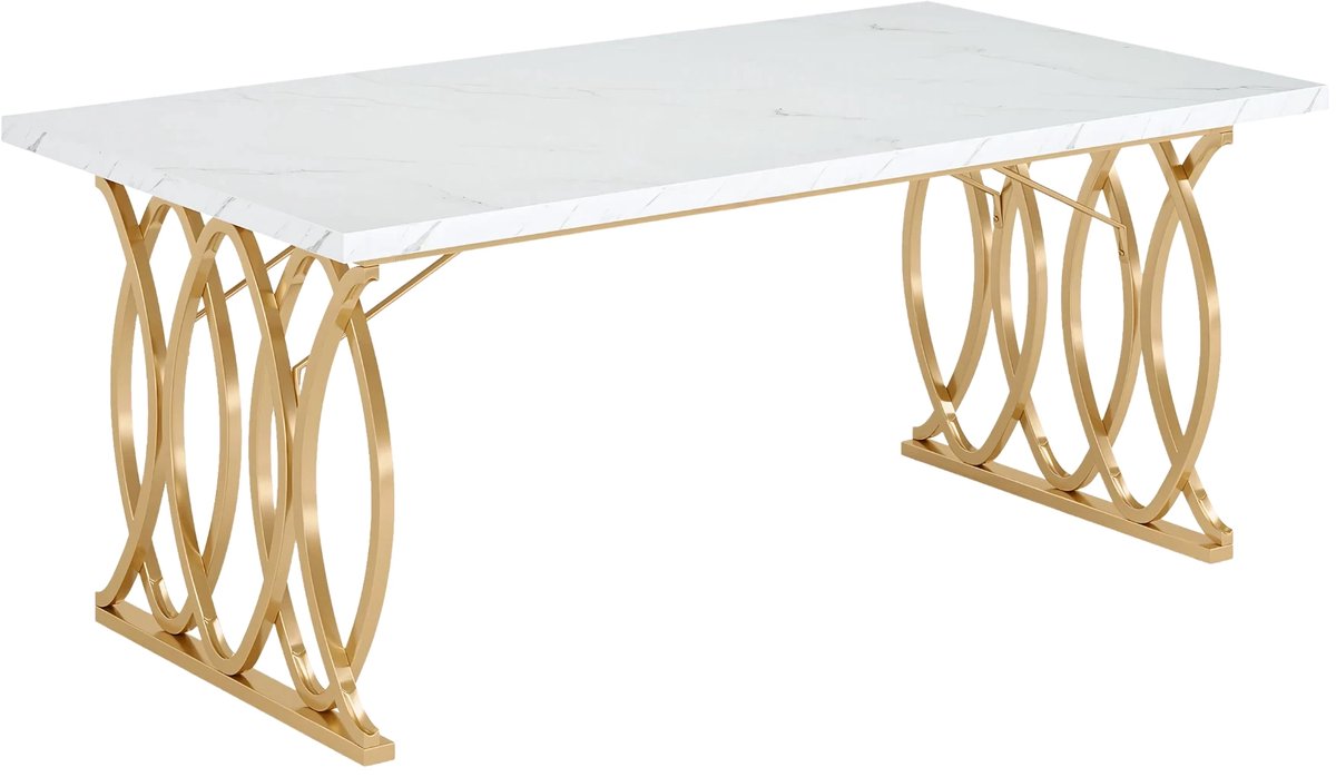 Moderne eetkamertafel Duvia - Woonkamer -Marmerlook Blad - 160cm