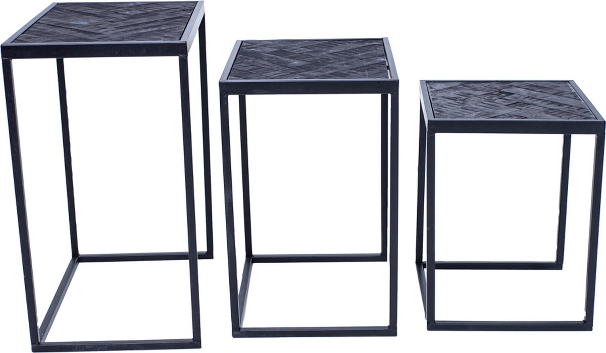 Happyment Bijzettafel deluxe - Set van 3 - Industrieel - Laptoptafel - Ontbijt - Bed - Rond - Zwart