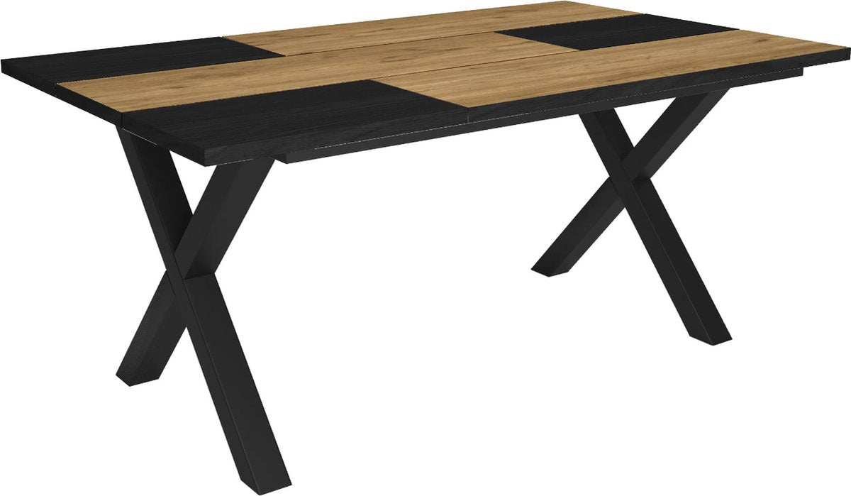 Happyment Eettafel Divo - Rechthoek - 4 tot 6 personen - Massief hout - Premium look - Eetkamertafel - X poten - Zwart/bruin - 170x90x75cm