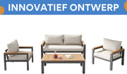 Tuinmeubelset - Loungeset - Tuinlounge Lounge Set - Stevig Gegalvaniseerd Stalen Frame - Acaciahout Tafel en Armleuningen - Beige Kleur