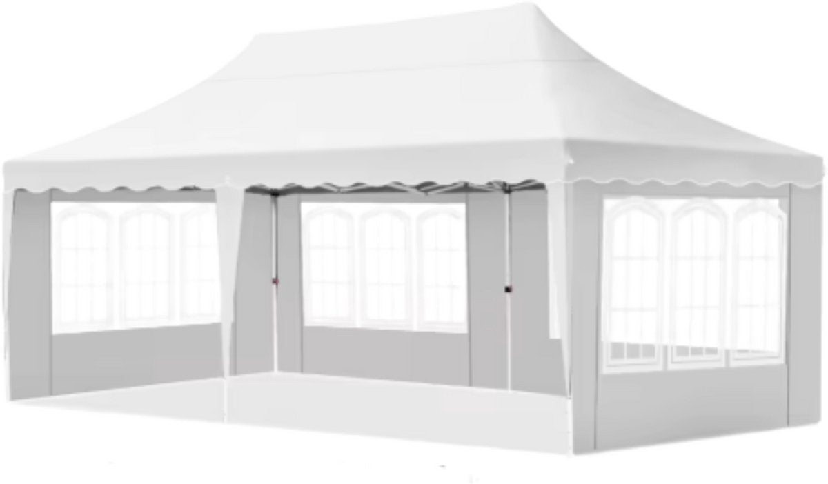 Luxe partytent - Opvouwbaar - Met zijwanden - wit - 300x600cm - Easy up - Paviljoen - Waterdicht weerbestendig - In hoogte verstelbaar