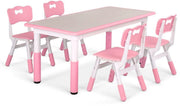 Kindertafel Tavien en 4-stoelenset - In hoogte verstelbare tafelset voor peuters met meerdere activiteit - Studie, schrijven en spelen voor kinderen - Roze - 120x60cm