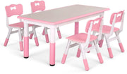 Kindertafel en 4-stoelenset In hoogte verstelbare tafelset voor peuters met meerdere activiteit Studie schrijven, spelen voor kinderen Kindertafel en stoel - Roze - 120x60cm