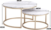 Happyment Luxe Salontafel - Wit en goud - Marmour look - Set van 2 - Landelijk - Woonkamer - Rond - 80 en 60cm