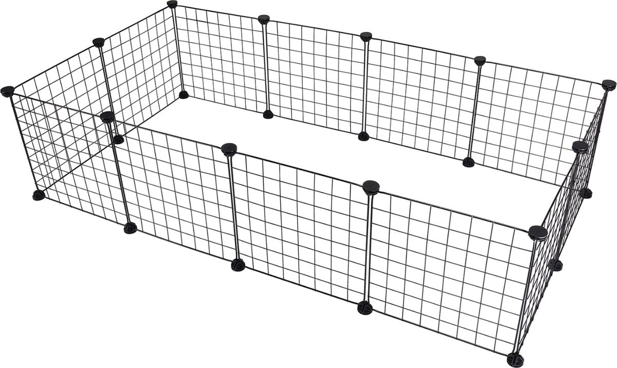 Happyment Dierenren Lodo - Extra hoog - Knaagdierenren Ren - Verstelbaar - Konijnenren - Kippenren - Puppyren - Kattenren - Zwart - 145x75x35