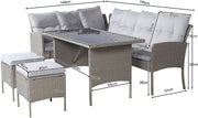 Tuinmeubelset - Loungeset - Tuinlounge - Lounge Set voor 7 Personen - Inclusief Sofa, Tafel, Kruk en Wasbare Kussens