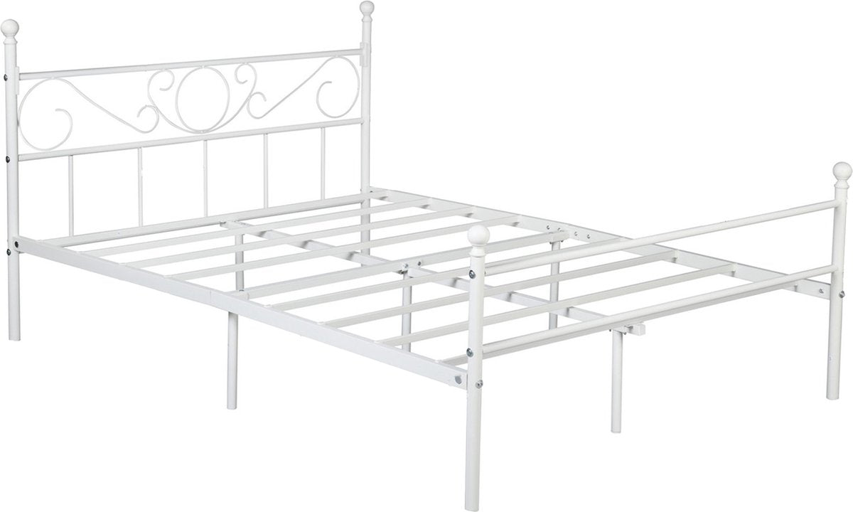 Happyment Metalen bedframe - 140 x 200cm - Incl. lattenbodem - Twijfelaar - 2 persoons - Wit