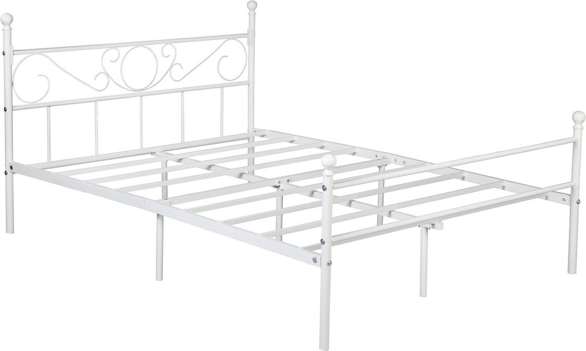Metalen Bedframe - Twijfelaar - Incl. lattenbodem - 140x200cm - Wit