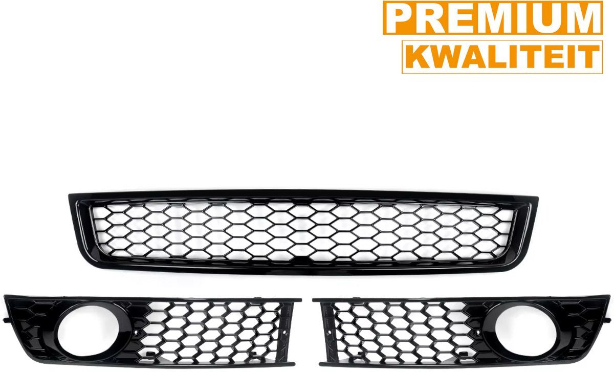 NitroMesh GrilleKit - Mistlichtgrill + Ondergrille - Voorbumper - Voor Audi A4 B6 Sedan (2002-2005) - Set van 2 - Auto Accessoires