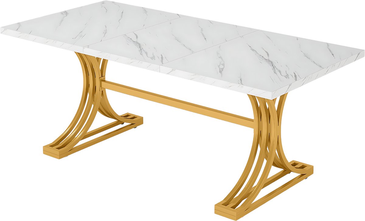Moderne eetkamertafel Minty - Woonkamer -Marmerlook Blad - 160cm