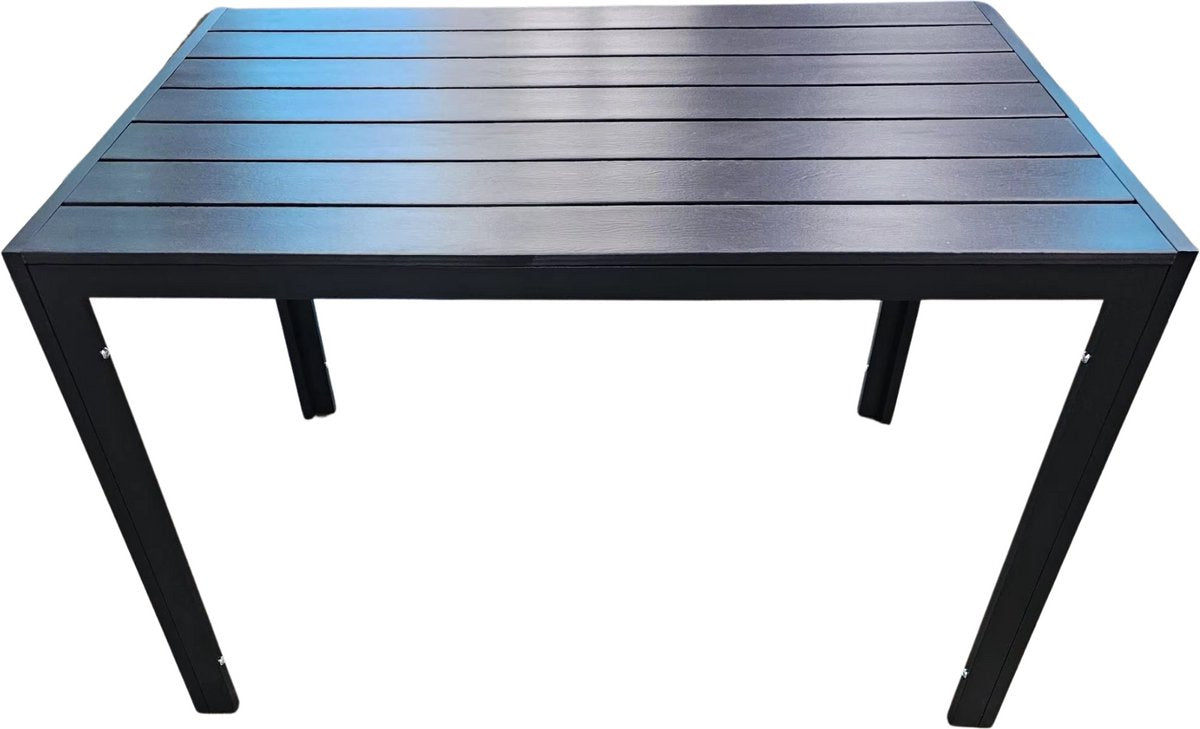 Tuintafel kunststof - 110cm - Zwart - Voor Balkon, Terras en Tuin - Aluminium frame - Rechthoek - Weerbestedng