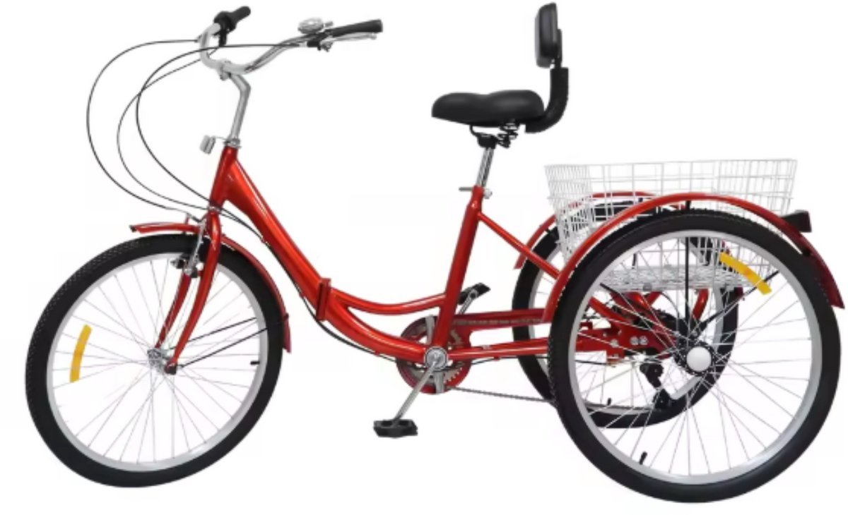 Driewieler Zyrell - Luco - 7 versnellingen - Fiets voor volwassenen en senioren - 24 Inch - Opvouwbare - Verstelbaar - Met mand - Voorrem - Geel
