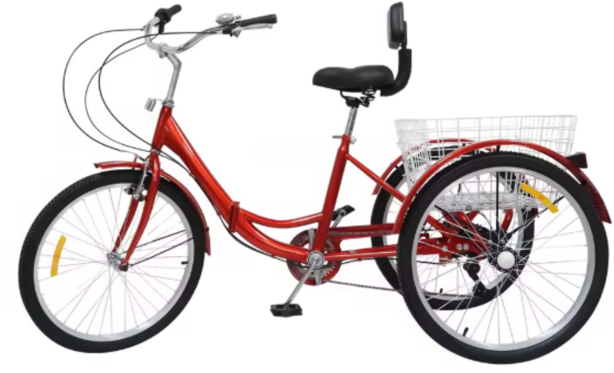 Driewieler Luco - 7 versnellingen - Fiets voor volwassenen en senioren - 24 Inch - Opvouwbare - Verstelbaar - Met mand - Voorrem - Geel