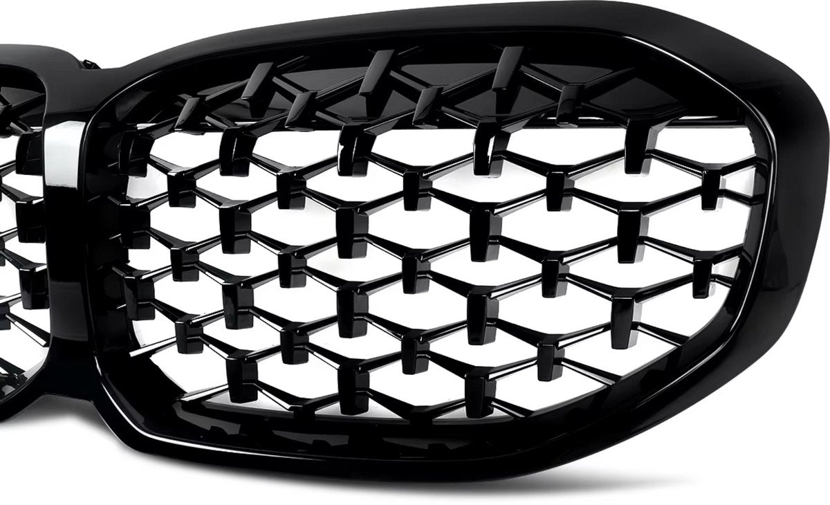 Voorbumper grille Hexa - Voor BMW 1 Serie F40 (2020+) - Diamant Stijl - Gloss Black - Auto accessoires