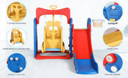 3-in-1 Schommel- en Schuifset voor Peuters - Buitenspeelgoed - Binnenspeeltuin met Glijbaan, Klimmer en Basketbalring - Geschikt voor Kinderen van 1-7 Jaar - Blauw & Rood