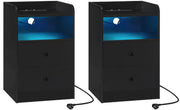 Nachtkast met RGB lichten - Zwart - Set van 2 - Slaapkamer - Met ingebouwde usb oplaadpoorten