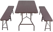 Klaptafel - Kampeertafel - Vouwtafel - 2 Banken set - Opvouwbare Tuinmeubelset voor Buiten, Kamperen & Picknick - Picknicktafel met Bankjes - 180 cm - Bruin