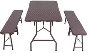 Klaptafel Tavien - Kampeertafel - Vouwtafel - 2 Banken set - Opvouwbare Tuinmeubelset voor Buiten, Kamperen & Picknick - Picknicktafel met Bankjes - 180 cm - Bruin