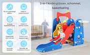 3-in-1 Schommel- en Schuifset voor Peuters - Buitenspeelgoed - Binnenspeeltuin met Glijbaan, Klimmer en Basketbalring - Geschikt voor Kinderen van 1-7 Jaar - Blauw & Rood
