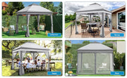 Tuinhuisje - Voor Buiten en Patio - Met 4 Afneembare Klamboes, UV- en Regendicht - Opvouwbaar met Dubbele Dakrand - 3,3 x 3,3 m - Lichtgrijs